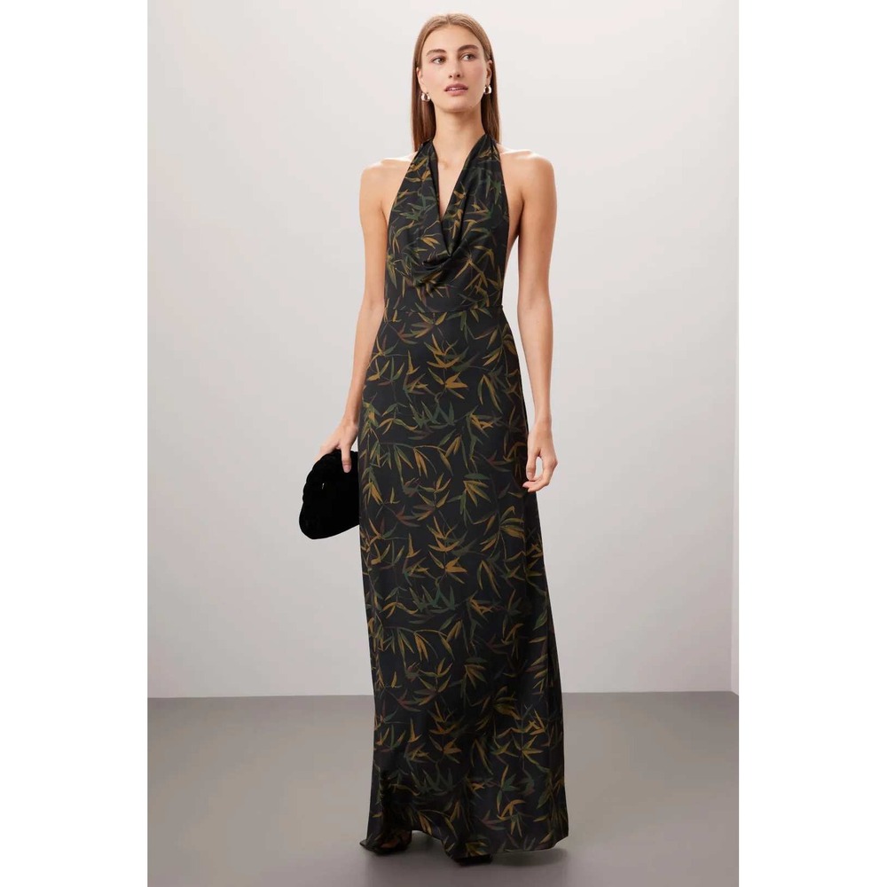 WeWoreWhat Cowl Neck Halter Dress Black Green Jersey Maxi Womens Size S